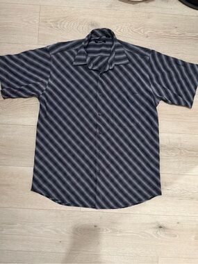 Black & Grey Striped Kenpo Button Up Polo Shirt